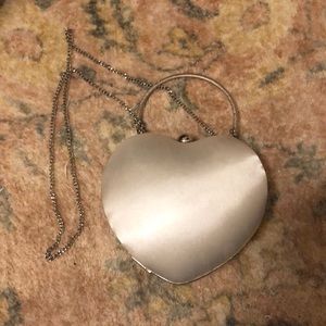 White satin heart shaped bridal bag